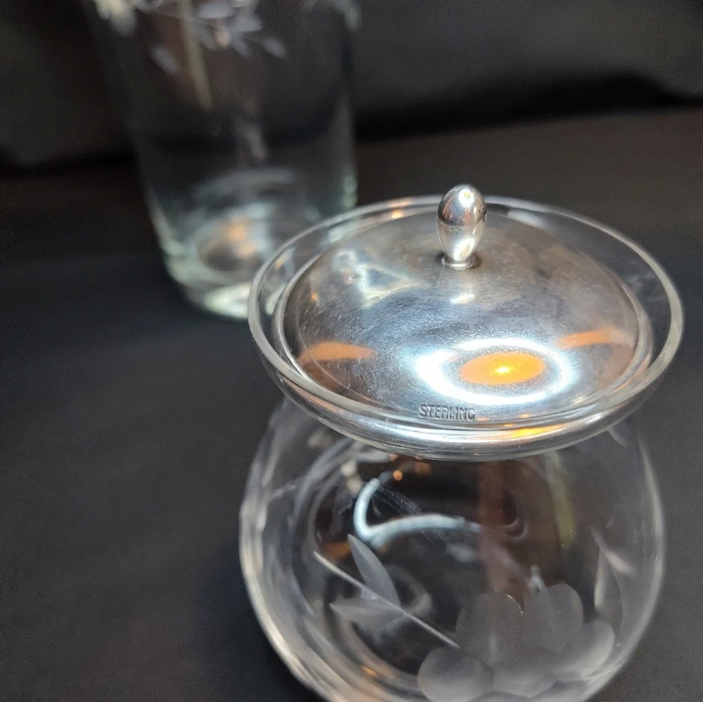 MCM ETCHED CRYSTAL BAR SET, INCLUDING STERLING SILVER LID